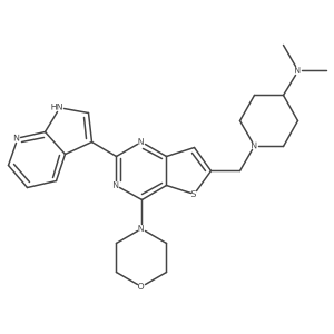 4-Piperidinamine, N,N-dimethyl-1-[[4-(4-morpholinyl)-2-(1H-pyrrolo[2,3-b]pyridin-3-yl)thieno[3,2-d]pyrimidin-6-yl]methyl]-结构式