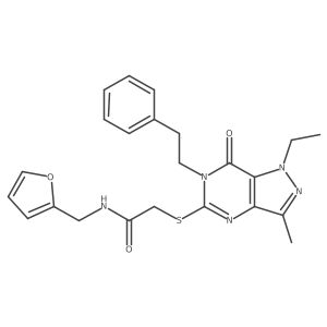 2-{[1-ethyl-3-methyl-7-oxo-6-(2-phenylethyl)-1H,6H,7H-pyrazolo[4,3-d]pyrimidin-5-yl]sulfanyl}-N-[(furan-2-yl)methyl]acetamide结构式