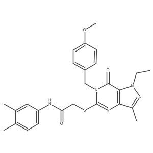 N-(3,4-dimethylphenyl)-2-((1-ethyl-6-(4-methoxybenzyl)-3-methyl-7-oxo-6,7-dihydro-1H-pyrazolo[4,3-d]pyrimidin-5-yl)thio)acetamide结构式