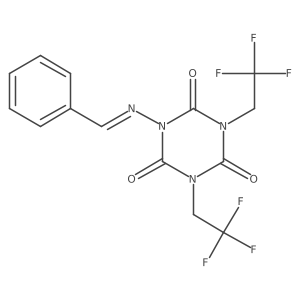 1-[(Phenylmethylidene)amino]-3,5-bis(2,2,2-trifluoroethyl)-1,3,5-triazinane-2,4,6-trione结构式