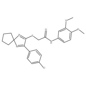 2-((3-(4-chlorophenyl)-1,4-diazaspiro[4.4]nona-1,3-dien-2-yl)thio)-N-(3,4-dimethoxyphenyl)acetamide结构式