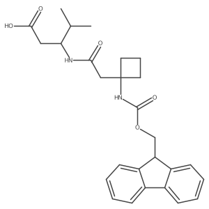(3S)-3-{2-[1-({[(9H-fluoren-9-yl)methoxy]carbonyl}amino)cyclobutyl]acetamido}-4-methylpentanoic acid Structure