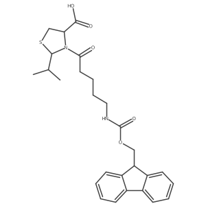 3-[5-({[(9H-fluoren-9-yl)methoxy]carbonyl}amino)pentanoyl]-2-(propan-2-yl)-1,3-thiazolidine-4-carboxylic acid结构式