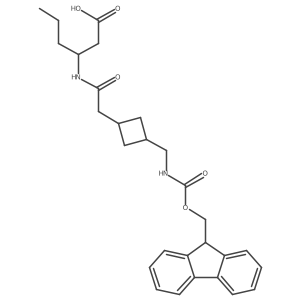 3-(2-{3-[({[(9H-fluoren-9-yl)methoxy]carbonyl}amino)methyl]cyclobutyl}acetamido)hexanoic acid结构式