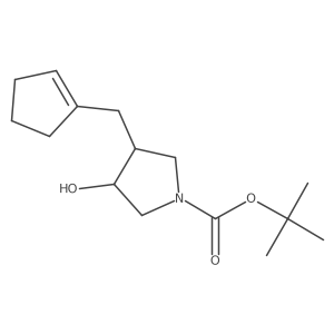 rac-tert-butyl (3R,4S)-3-[(cyclopent-1-en-1-yl)methyl]-4-hydroxypyrrolidine-1-carboxylate结构式