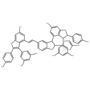 5-[(2S,3S)-4-[(2R,3R)-5-[(E)-2-[3-(3,5-dihydroxyphenyl)-6-hydroxy-2-(4-hydroxyphenyl)-1-benzofuran-4-yl]ethenyl]-2-(4-hydroxyphenyl)-2,3-dihydro-1-benzofuran-3-yl]-6-hydroxy-2-(4-hydroxyphenyl)-2,3-dihydro-1-benzofuran-3-yl]benzene-1,3-diol结构式