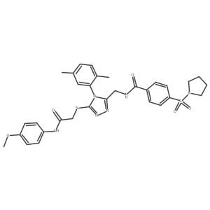 N-((4-(2,5-dimethylphenyl)-5-((2-((4-methoxyphenyl)amino)-2-oxoethyl)thio)-4H-1,2,4-triazol-3-yl)methyl)-4-(pyrrolidin-1-ylsulfonyl)benzamide结构式