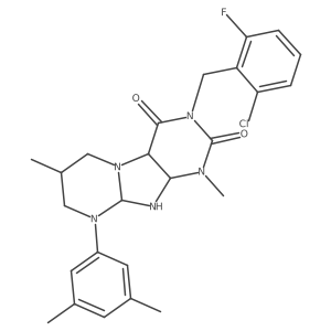 3-[(2-chloro-6-fluorophenyl)methyl]-9-(3,5-dimethylphenyl)-1,7-dimethyl-6,7,8,9a,10,10a-hexahydro-4aH-purino[7,8-a]pyrimidine-2,4-dione结构式