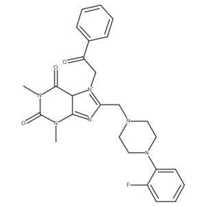 8-[[4-(2-fluorophenyl)piperazin-1-yl]methyl]-1,3-dimethyl-7-phenacyl-5H-purin-7-ium-2,6-dione结构式