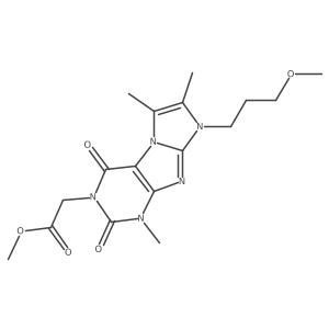 Methyl 2-[8-(3-methoxypropyl)-1,6,7-trimethyl-2,4-dioxo-1,3,5-trihydro-4-imida zolino[1,2-h]purin-3-yl]acetate结构式