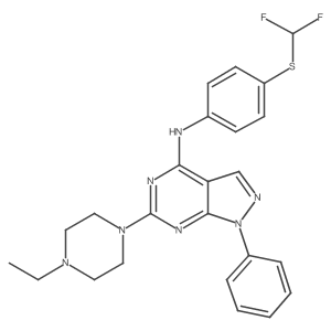 N-{4-[(difluoromethyl)sulfanyl]phenyl}-6-(4-ethylpiperazin-1-yl)-1-phenyl-1H-pyrazolo[3,4-d]pyrimidin-4-amine结构式