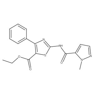 ethyl 2-(1-methyl-1H-pyrazole-5-carboxamido)-4-phenylthiazole-5-carboxylate结构式