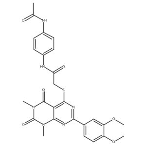 N-(4-acetamidophenyl)-2-((2-(3,4-dimethoxyphenyl)-6,8-dimethyl-5,7-dioxo-5,6,7,8-tetrahydropyrimido[4,5-d]pyrimidin-4-yl)thio)acetamide结构式