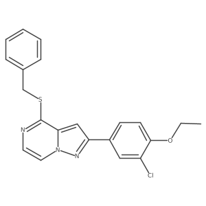 CCOc1ccc(-c2cc3c(SCc4ccccc4)nccn3n2)cc1Cl结构式