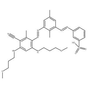 3-[2-[3-[2-[5-Cyano-2,6-bis[(3-methoxypropyl)amino]-4-methyl-3-pyridinyl]diazenyl]-2,5-dimethylphenyl]diazenyl]benzenesulfonic acid Structure