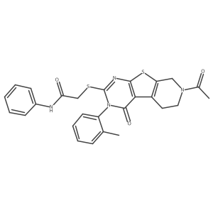 2-{[11-acetyl-4-(2-methylphenyl)-3-oxo-8-thia-4,6,11-triazatricyclo[7.4.0.0^{2,7}]trideca-1(9),2(7),5-trien-5-yl]sulfanyl}-N-phenylacetamide Structure