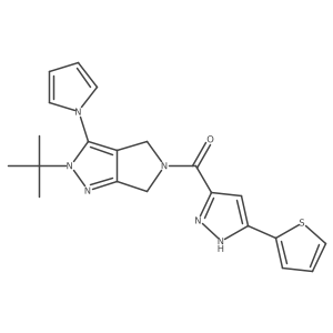(2-(tert-butyl)-3-(1H-pyrrol-1-yl)pyrrolo[3,4-c]pyrazol-5(2H,4H,6H)-yl)(3-(thiophen-2-yl)-1H-pyrazol-5-yl)methanone结构式