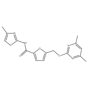 5-(((4,6-dimethylpyrimidin-2-yl)thio)methyl)-N-(4-methylthiazol-2-yl)furan-2-carboxamide Structure