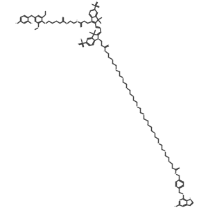 2-(3-(1-(1-(4-(((2-amino-7H-purin-6-yl)oxy)methyl)phenyl)-3,43-dioxo-6,9,12,15,18,21,24,27,30,33,36,39-dodecaoxa-2,42-diazapentatetracontan-45-yl)-3,3-dimethyl-5-sulfoindolin-2-ylidene)prop-1-en-1-yl)-1-(3-((2-(5-(4-((2,4-diaminopyrimidin-5-yl)methyl)-2,6-dimethoxyphenoxy)pentanamido)ethyl)amino)-3-oxopropyl)-3,3-dimethyl-3H-indol-1-ium-5-sulfonate结构式