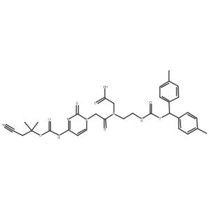 2-(2-(4-((((1-Cyano-2-methylpropan-2-yl)oxy)carbonyl)amino)-2-oxopyrimidin-1(2H)-yl)-N-(2-(((di-p-tolylmethoxy)carbonyl)amino)ethyl)acetamido)acetic acid Structure