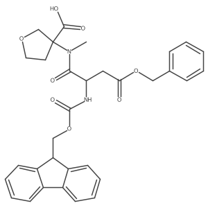 3-[(2S)-3-(benzyl carboxy)-2-({[(9H-fluoren-9-yl)methoxy]carbonyl}amino)-N-methylpropanamido]oxolane-3-carboxylic acid结构式