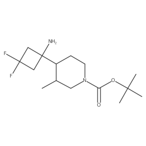 Tert-butyl 4-(1-amino-3,3-difluorocyclobutyl)-3-methylpiperidine-1-carboxylate结构式