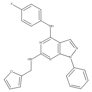 N~4~-(4-fluorophenyl)-N~6~-(furan-2-ylmethyl)-1-phenyl-1H-pyrazolo[3,4-d]pyrimidine-4,6-diamine结构式