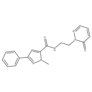 1-methyl-N-[2-(6-oxo-1,6-dihydropyridazin-1-yl)ethyl]-3-phenyl-1H-pyrazole-5-carboxamide结构式