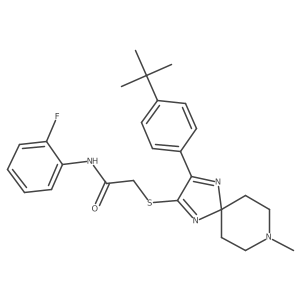 2-((3-(4-(tert-butyl)phenyl)-8-methyl-1,4,8-triazaspiro[4.5]deca-1,3-dien-2-yl)thio)-N-(2-fluorophenyl)acetamide结构式