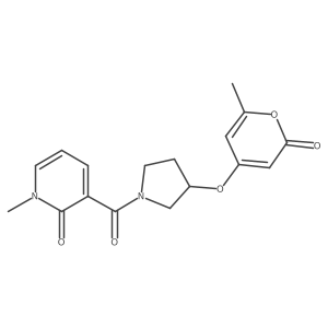 1-methyl-3-(3-((6-methyl-2-oxo-2H-pyran-4-yl)oxy)pyrrolidine-1-carbonyl)pyridin-2(1H)-one结构式