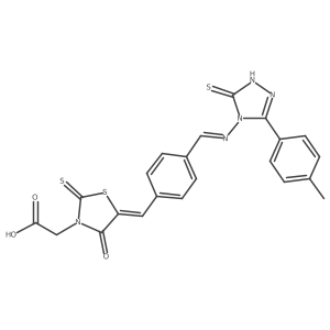3-Thiazolidineacetic acid, 5-[[4-[(E)-[[1,5-dihydro-3-(4-methylphenyl)-5-thioxo-4H-1,2,4-triazol-4-yl]imino]methyl]phenyl]methylene]-4-oxo-2-thioxo-, (5Z)-结构式