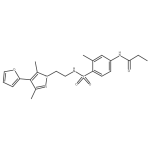 N-(4-(N-(2-(4-(furan-2-yl)-3,5-dimethyl-1H-pyrazol-1-yl)ethyl)sulfamoyl)-3-methylphenyl)propionamide结构式