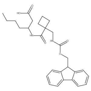 (3R)-3-({1-[({[(9H-fluoren-9-yl)methoxy]carbonyl}amino)methyl]cyclobutyl}formamido)heptanoic acid Structure