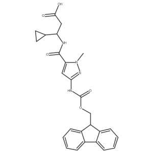 3-cyclopropyl-3-{[3-({[(9H-fluoren-9-yl)methoxy]carbonyl}amino)-1-methyl-1H-pyrazol-5-yl]formamido}propanoic acid Structure