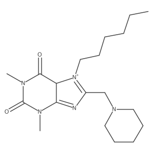 7-hexyl-1,3-dimethyl-8-(piperidin-1-ylmethyl)-5H-purin-7-ium-2,6-dione结构式