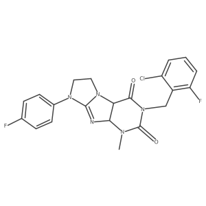 2-[(2-Chloro-6-fluorophenyl)methyl]-6-(4-fluorophenyl)-4-methyl-4a,7,8,9a-tetrahydropurino[7,8-a]imidazole-1,3-dione Structure