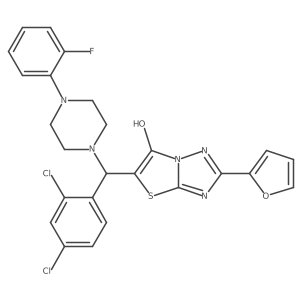 5-((2,4-Dichlorophenyl)(4-(2-fluorophenyl)piperazin-1-yl)methyl)-2-(furan-2-yl)thiazolo[3,2-b][1,2,4]triazol-6-ol Structure