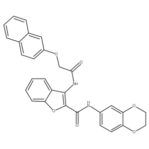 N-(2,3-dihydrobenzo[b][1,4]dioxin-6-yl)-3-(2-(naphthalen-2-yloxy)acetamido)benzofuran-2-carboxamide Structure