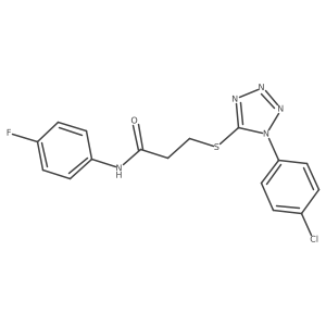 3-{[1-(4-chlorophenyl)-1H-tetrazol-5-yl]sulfanyl}-N-(4-fluorophenyl)propanamide结构式