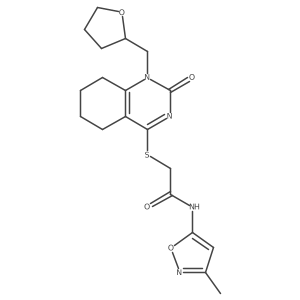 N-(3-methylisoxazol-5-yl)-2-((2-oxo-1-((tetrahydrofuran-2-yl)methyl)-1,2,5,6,7,8-hexahydroquinazolin-4-yl)thio)acetamide结构式