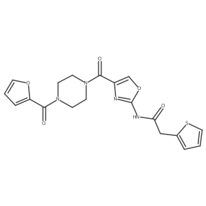 N-(4-(4-(furan-2-carbonyl)piperazine-1-carbonyl)oxazol-2-yl)-2-(thiophen-2-yl)acetamide结构式