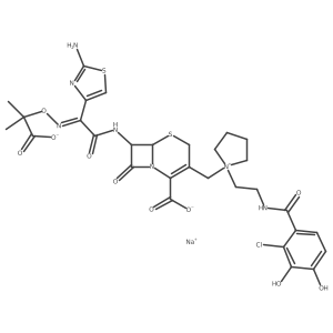 sodium;(6R,7R)-7-[[(2Z)-2-(2-amino-1,3-thiazol-4-yl)-2-(2-carboxylatopropan-2-yloxyimino)acetyl]amino]-3-[[1-[2-[(2-chloro-3,4-dihydroxybenzoyl)amino]ethyl]pyrrolidin-1-ium-1-yl]methyl]-8-oxo-5-thia-1-azabicyclo[4.2.0]oct-2-ene-2-carboxylate Structure