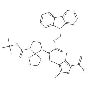 4-[({1-[(tert-butoxy)carbonyl]-1-azaspiro[4.4]nonan-4-yl}({[(9H-fluoren-9-yl)methoxy]carbonyl})amino)methyl]-3,5-dimethyl-1H-pyrrole-2-carboxylic acid结构式