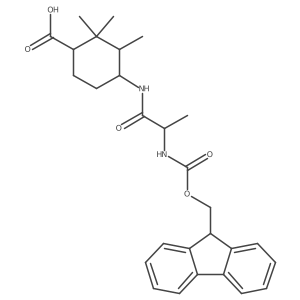 4-[(2R)-2-({[(9H-fluoren-9-yl)methoxy]carbonyl}amino)propanamido]-2,2,3-trimethylcyclohexane-1-carboxylic acid结构式