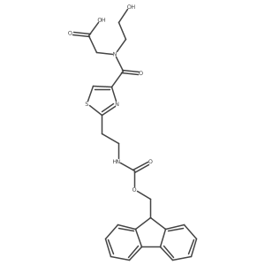2-(1-{2-[2-({[(9H-fluoren-9-yl)methoxy]carbonyl}amino)ethyl]-1,3-thiazol-4-yl}-N-(2-hydroxyethyl)formamido)acetic acid结构式