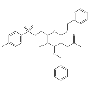Benzyl 2-acetamido-3-O-benzyl-2-deoxy-6-O-[(4-methylphenyl)sulfonyl]-alpha-D-glucopyranoside结构式