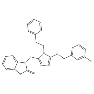 3-((5-((3-chlorobenzyl)thio)-4-phenethyl-4H-1,2,4-triazol-3-yl)methyl)benzo[d]thiazol-2(3H)-one结构式