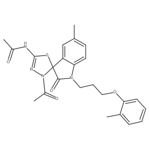 N-{3'-acetyl-5-methyl-1-[3-(2-methylphenoxy)propyl]-2-oxo-1,2-dihydro-3'H-spiro[indole-3,2'-[1,3,4]thiadiazol]-5'-yl}acetamide结构式