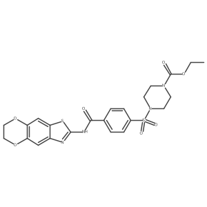 Ethyl 4-((4-((6,7-dihydro-[1,4]dioxino[2',3':4,5]benzo[1,2-d]thiazol-2-yl)carbamoyl)phenyl)sulfonyl)piperazine-1-carboxylate结构式