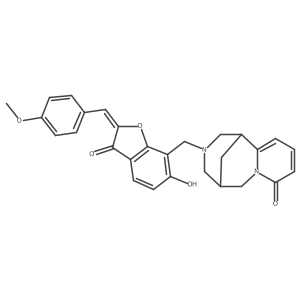 (Z)-3-((6-hydroxy-2-(4-methoxybenzylidene)-3-oxo-2,3-dihydrobenzofuran-7-yl)methyl)-3,4,5,6-tetrahydro-1H-1,5-methanopyrido[1,2-a][1,5]diazocin-8(2H)-one Structure
